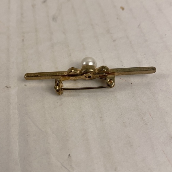 Art nouveau faux Pearl brooch black gems pin - Picture 3 of 6